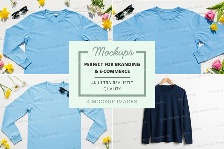 Long sleeve t-shirt mockup with flowers and sunglasses