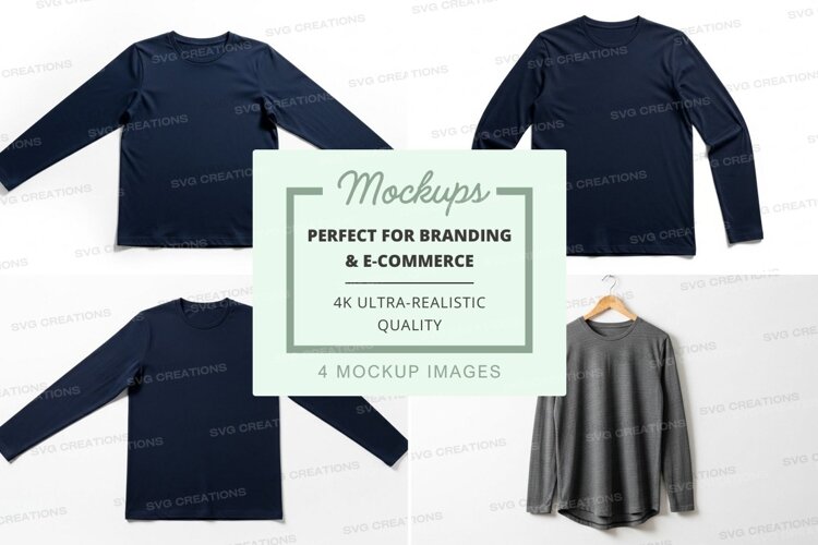 Long sleeve t-shirt mockup in blue and gray example image 1