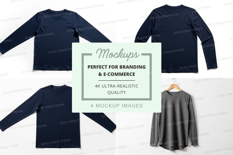 Long sleeve t-shirt mockup in blue and gray