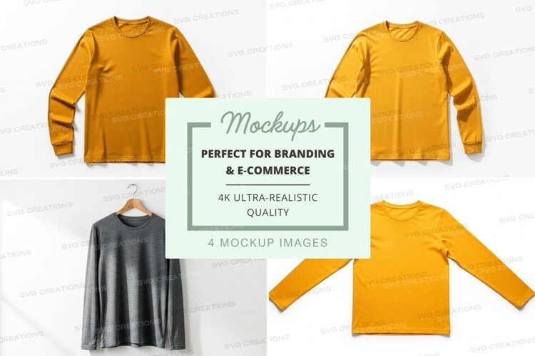 Long sleeve t-shirt mockup in yellow and gray example image 1