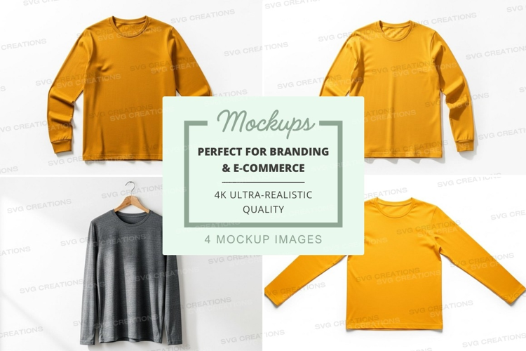 Long sleeve t-shirt mockup in yellow and gray