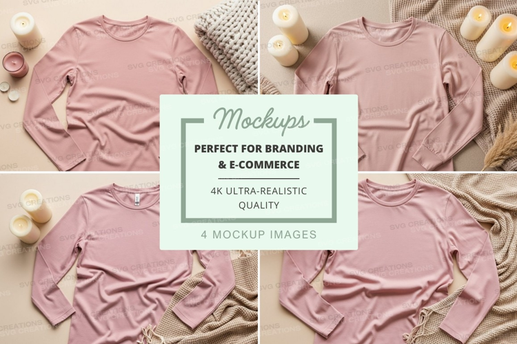 Long sleeve t-shirt mockup in light pink