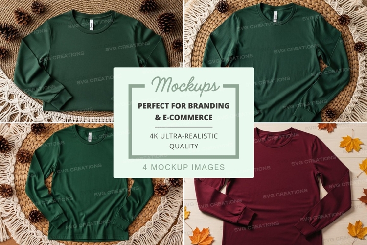 Four long sleeve t-shirts mockup
