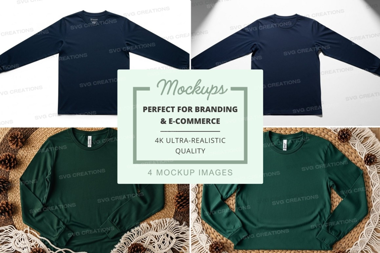 Long sleeve t-shirt mockup in navy blue and green