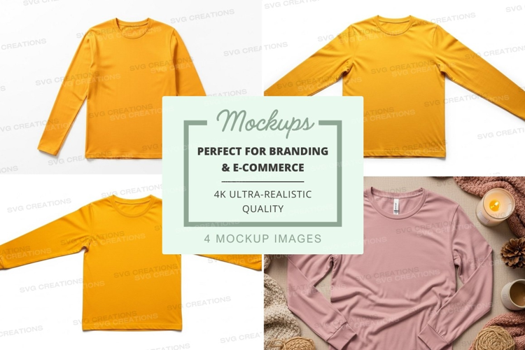 Long sleeve t-shirt mockup in yellow and pink
