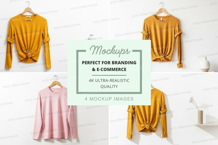 T-shirt mockup - long sleeve knot front in mustard and pink