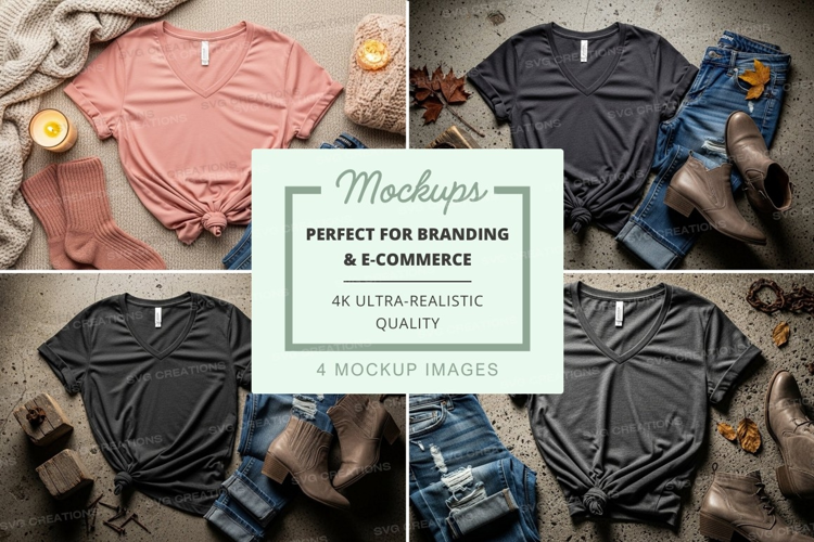 Flat lay mockup of t-shirts with accessories
