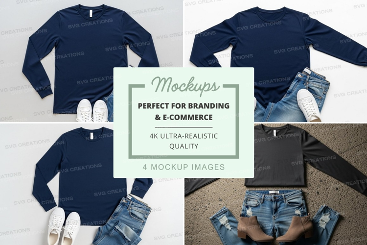 Long sleeve t-shirt mockup in navy blue