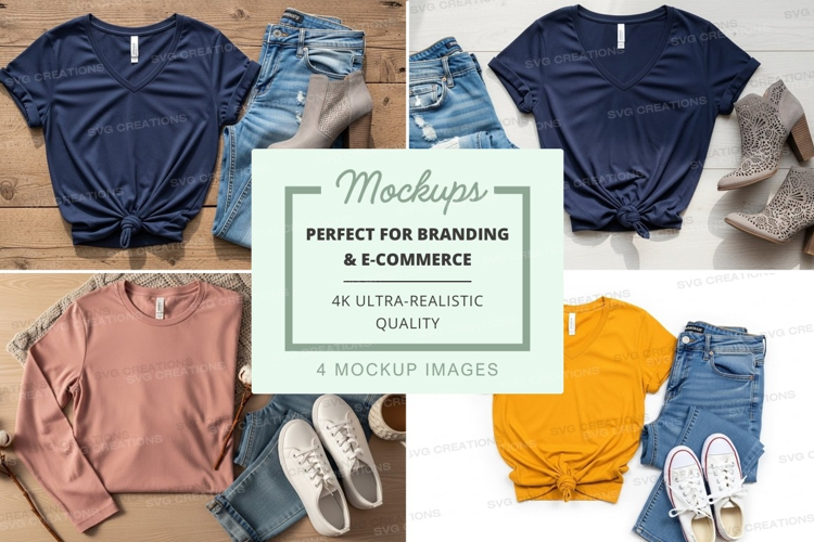 Flat lay mockup of t-shirts and accessories