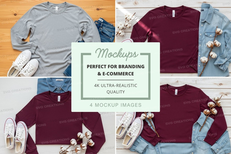 Flat lay mockup of long sleeve t-shirts with accessories
