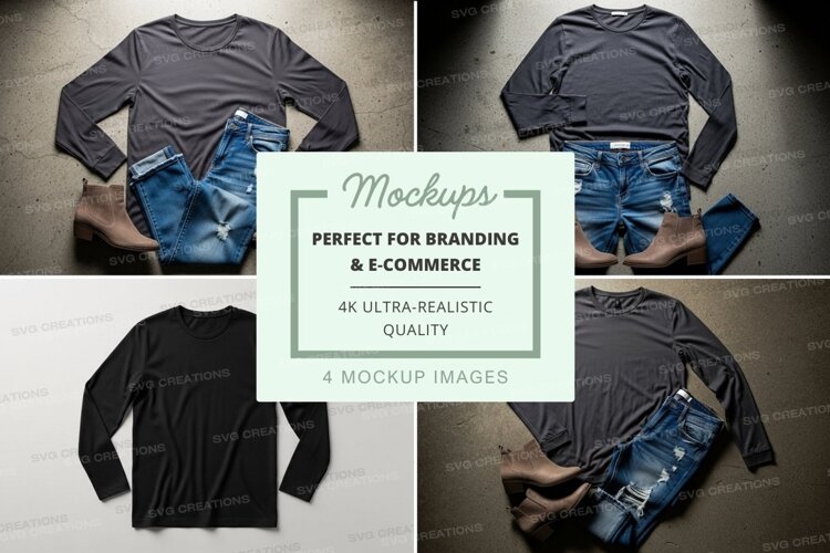 Long sleeve t-shirt mockup with jeans example image 1