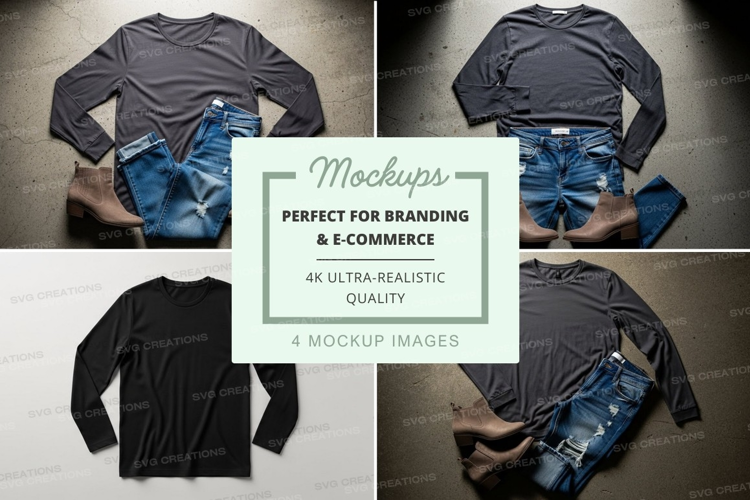 Long sleeve t-shirt mockup with jeans