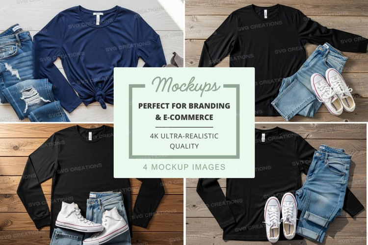 Long sleeve t-shirt mockup with casual outfit