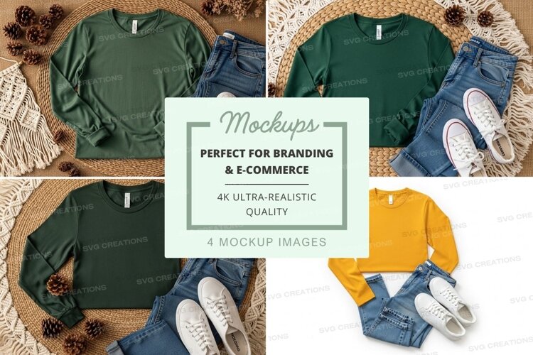 Mockup collage of long sleeve t-shirts with casual outfits example image 1