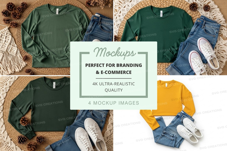 Mockup collage of long sleeve t-shirts with casual outfits
