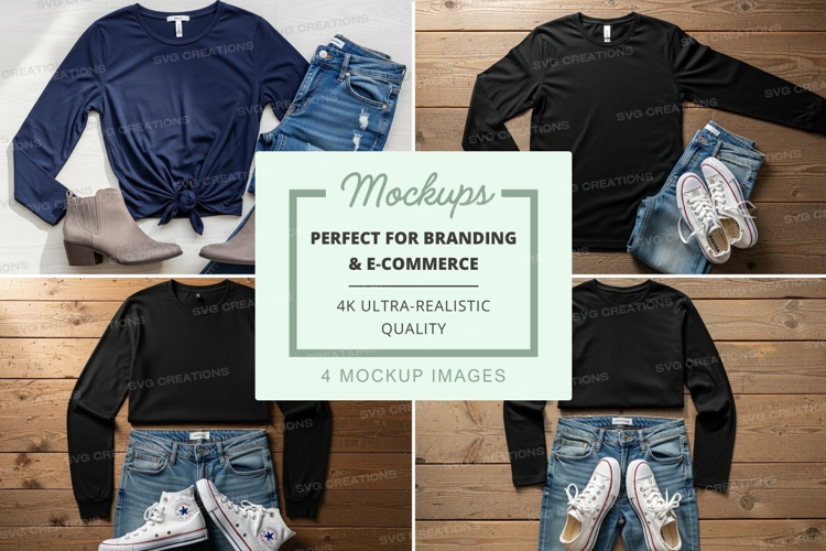 Outfit mockup featuring long-sleeve t-shirts and jeans