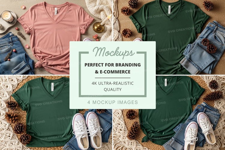 T-shirt mockup with various styles and colors