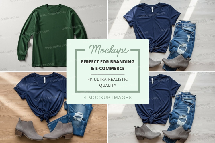 Clothing mockup featuring t-shirts and jeans