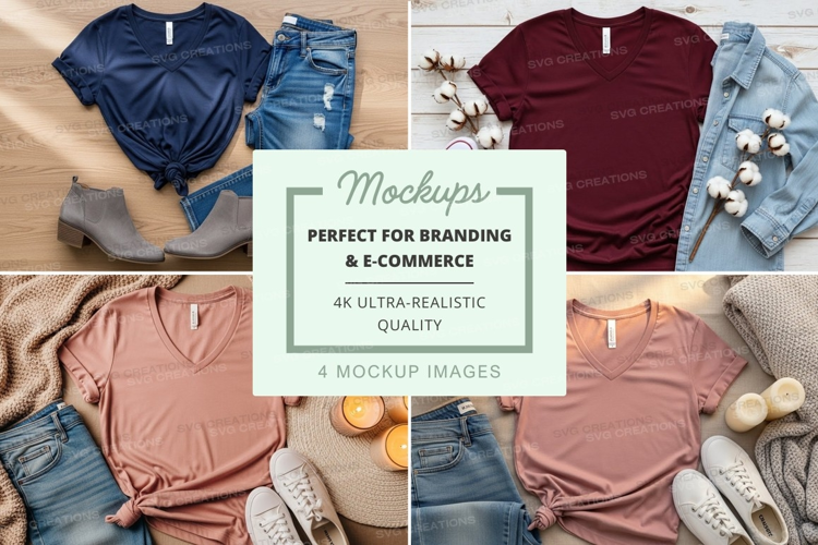 Flat lay mockup of t-shirts with accessories