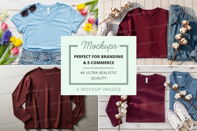 Flat lay mockup featuring t-shirts and casual wear