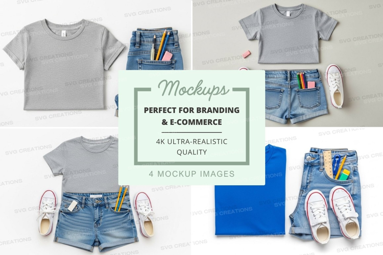 Flat lay mockup of kids' clothing and accessories