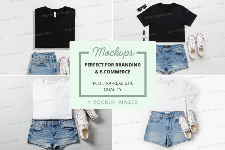 Outfit mockup with t-shirt and denim shorts