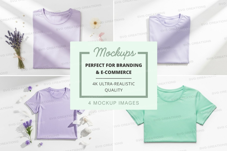 T-shirt mockup with lavender and mint green shirts