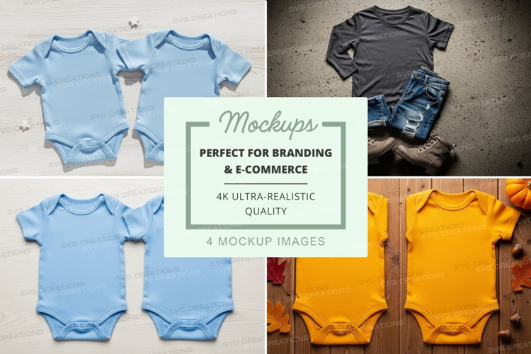 Collection of baby onesies mockup