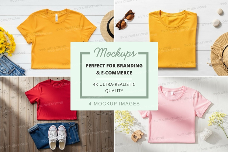 Flat lay mockup of t-shirts in various colors
