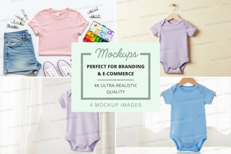 Mockup of baby onesies in various colors example image 1