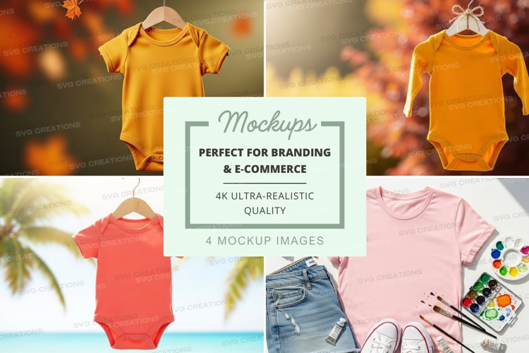 Mockup collection of baby onesies and t-shirts