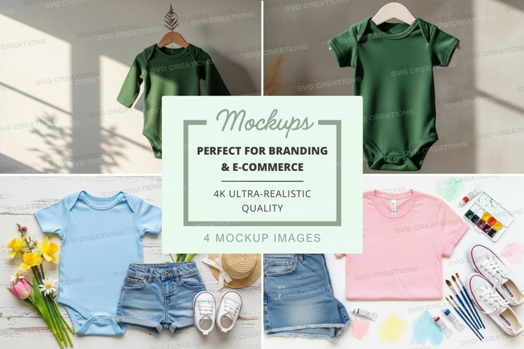 Baby onesies mockup with accessories