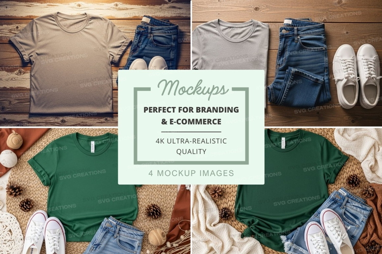 Flat lay mockup of t-shirts and accessories