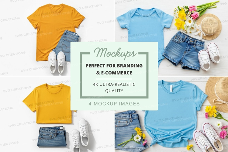T-shirt and onesie mockup with accessories