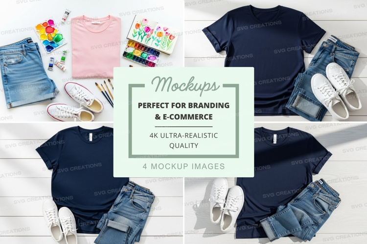 T-shirt mockup with art supplies and casual outfits