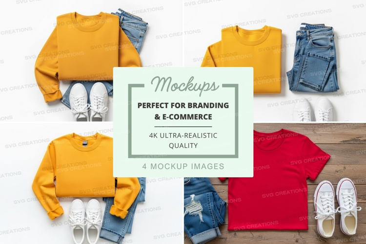 T-shirt mockup with jeans and sneakers