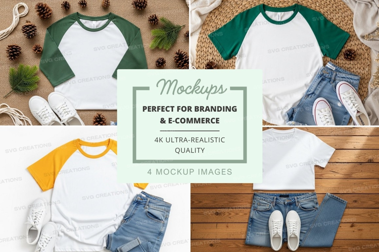 Four t-shirt mockups with different backgrounds