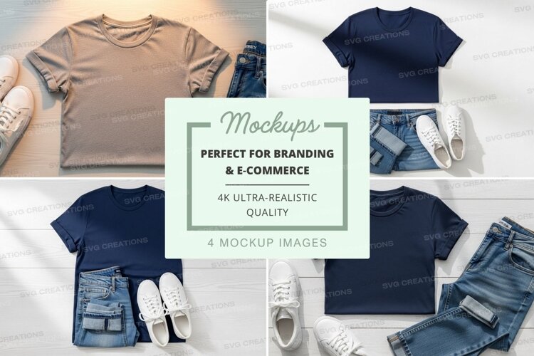 Flat lay mockup of t-shirts with accessories example image 1