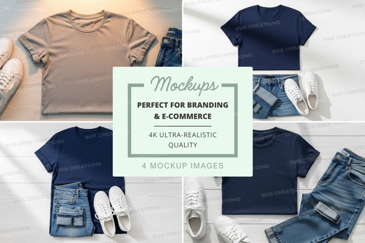 Flat lay mockup of t-shirts with accessories