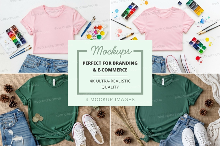 T-shirt mockup with art supplies and casual wear