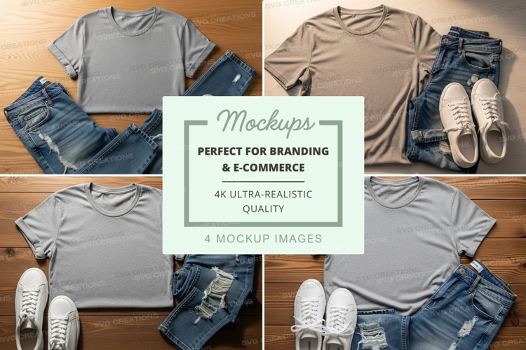 Flat lay mockup of t-shirts and casual outfits