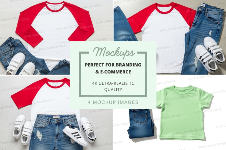 Mockup of baseball tee with jeans and sneakers