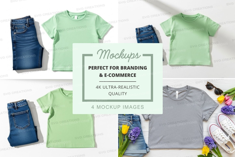 T-shirt mockup with jeans and flowers