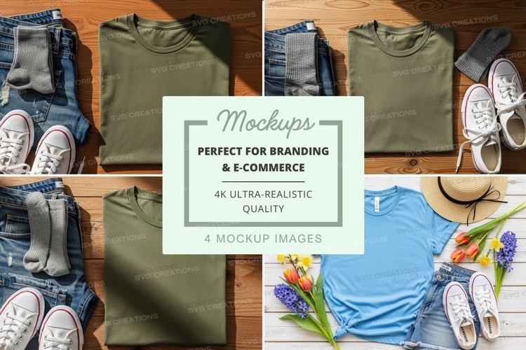 Flat lay mockup of t-shirts with accessories