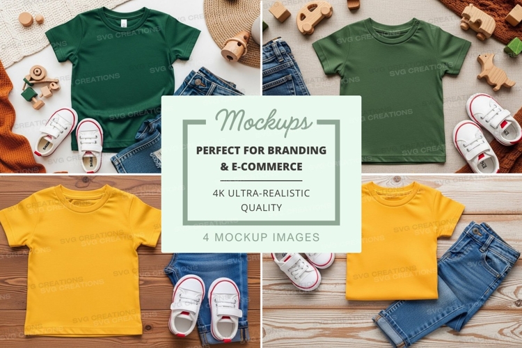 Childrens clothing mockup - t-shirt and jeans with shoes