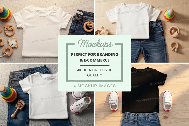 Baby clothing mockup featuring t-shirts and accessories