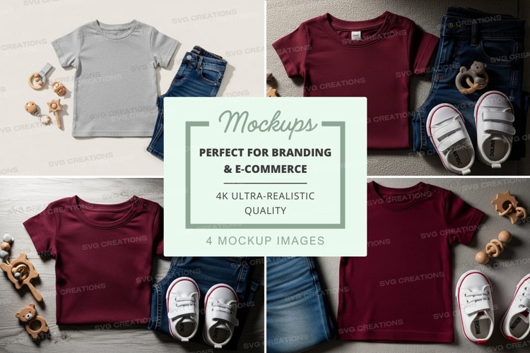 Childrens clothing mockup - t-shirt, jeans, and shoes
