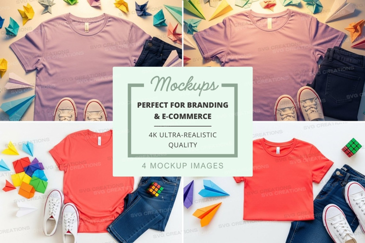 T-shirt mockup with origami and accessories