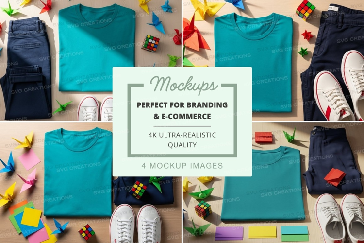Flat lay mockup featuring t-shirts and casual wear