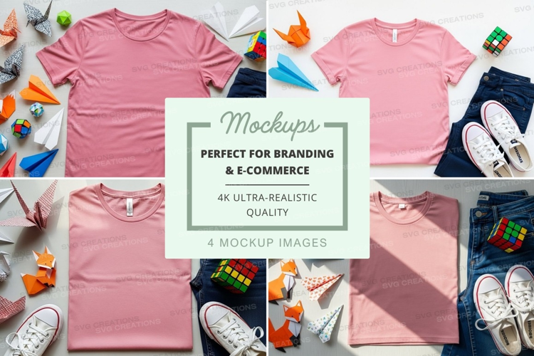 Pink t-shirt mockup with various accessories